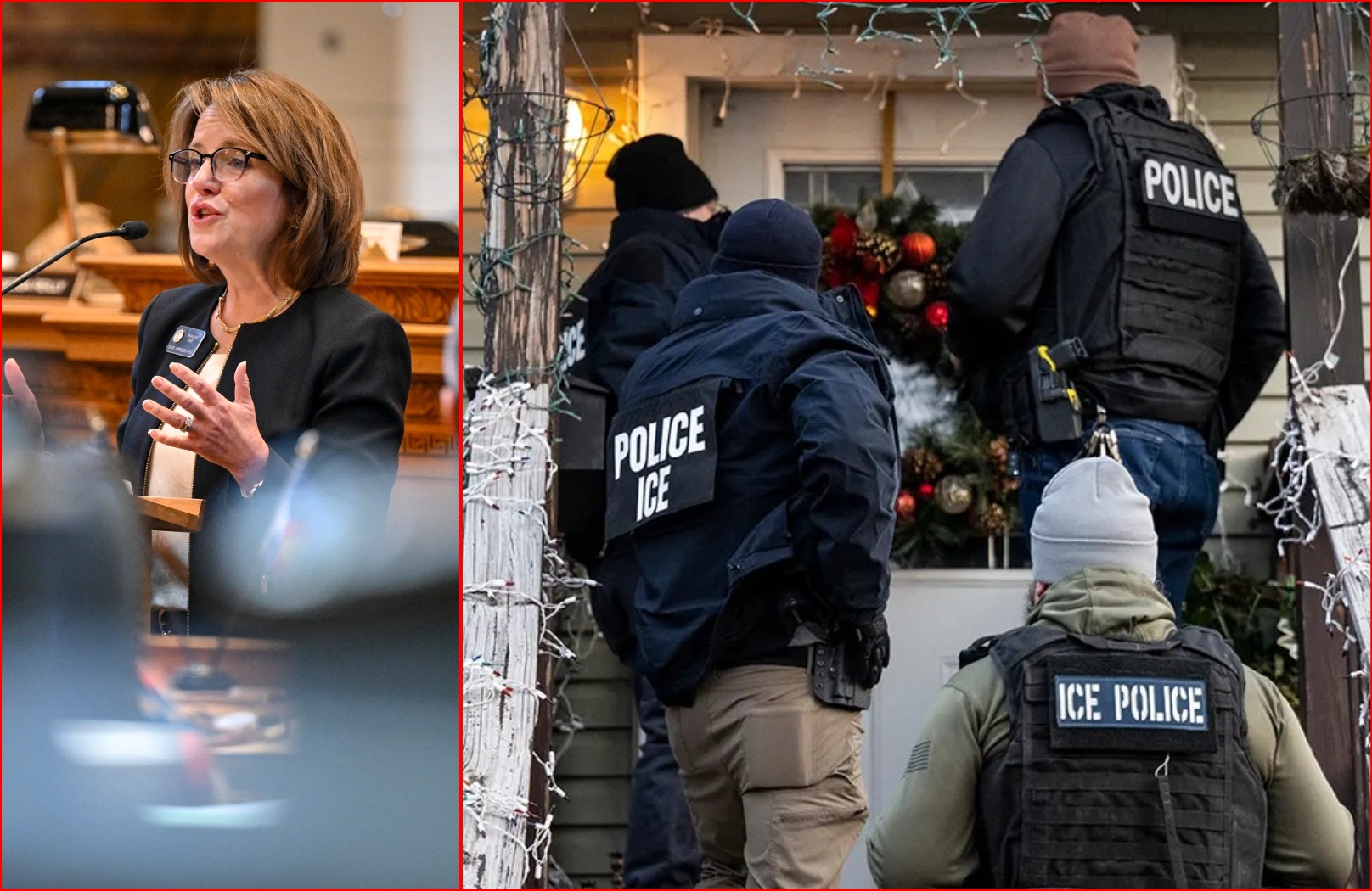 Shannon Bird smiling alongside ICE raid